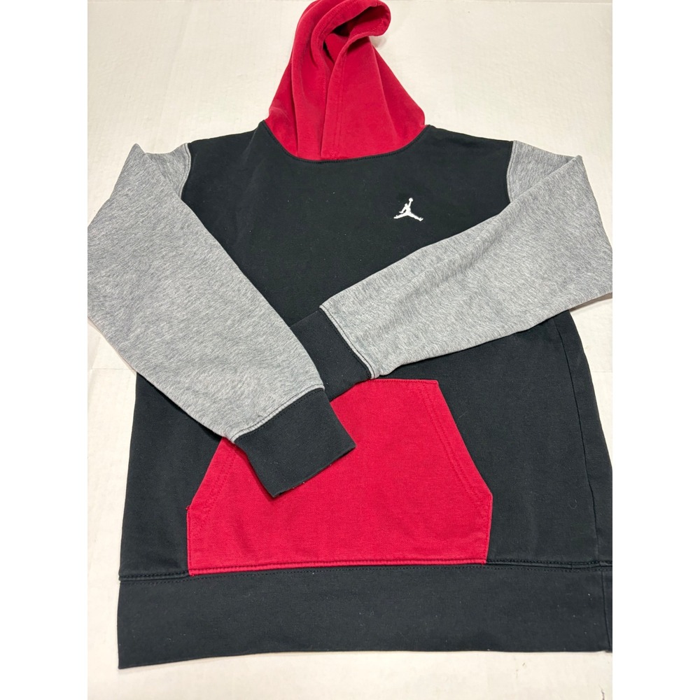 Jordan Boys Jumpman Colorblock Pullover Hoodie Black Red Grey Large 12-13 YRS